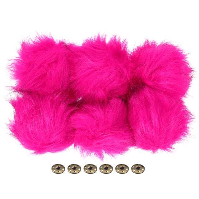 Unique Bargains Fluffy Soft Faux Fur Pom Poms for Hats with Snap Button, Rose Red 6Pack