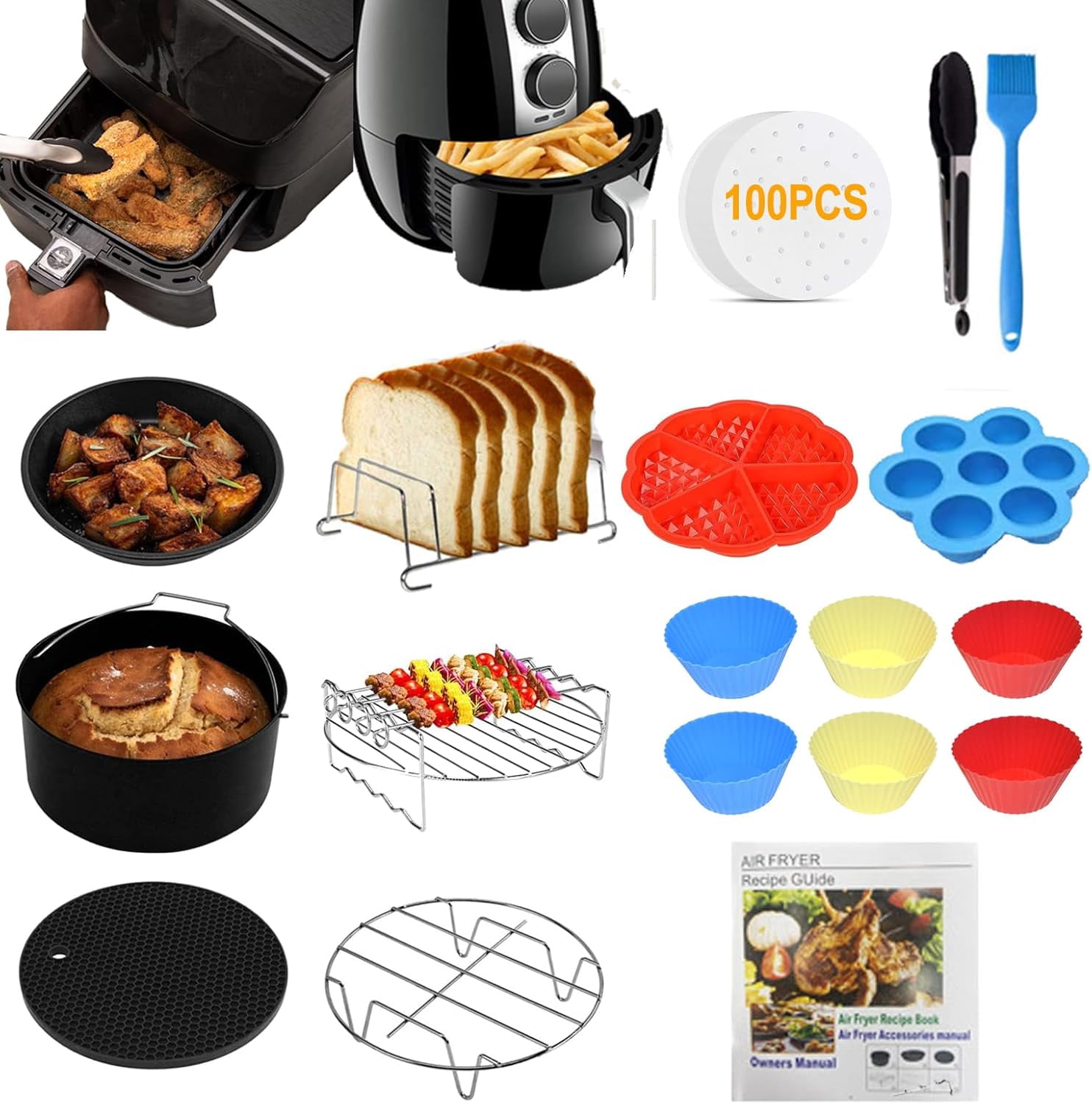 Air Fryer Accessories Set 8 Inch 13pcs Air Fryer Accessories Includes Pizza Pan//Clips/Bread Rack/Silicone Mat/Oil Brush Etc for Cosori Princess Innsky Gowise Philips and All 47l 55l 62l Fryers