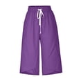 thumbnail image 4 of AherBiu Womens Capris for Summer Cotton Linen High Waisted Drawstring Cropped Pants Loose Lounge Capris Trousers, 4 of 6