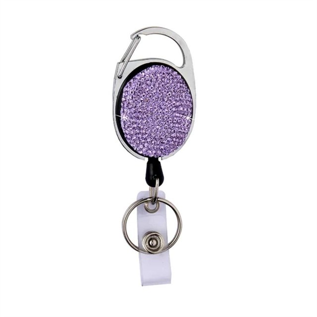 Porte-Badge Rétractable en Cristal Coloré avec Strass, Porte-Clés, Sac, Porte-Badge, Porte-Cartes d'Identité, Violet