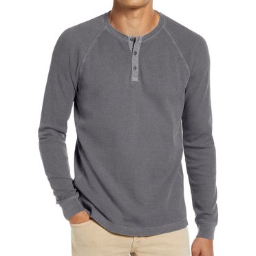 Jalioing Casual T Shirt for Men Button Crew Neck Long Sleeve Pullover Tee Fashion Basic Texture Shirts Tops