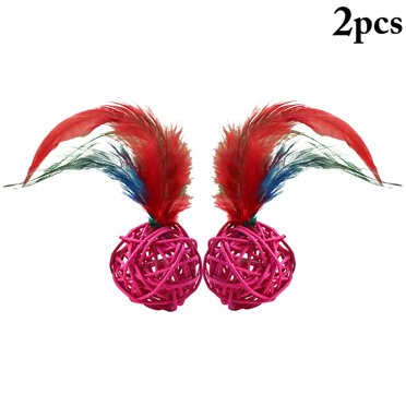 2 Pcs Balle Jouet pour Chat Interactive en Rotin Plume Cat Toy Cat Jouet Sonore Balle de Jeu pour Animal