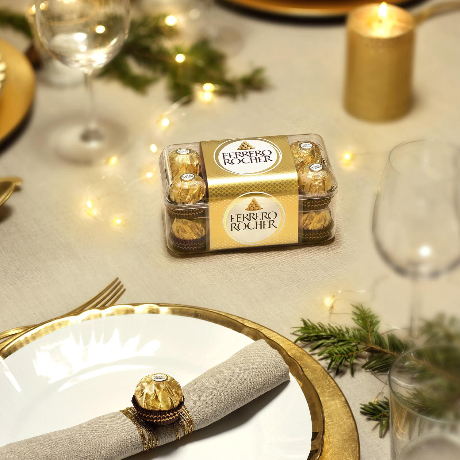 FERRERO ROCHER Fine Hazelnut Chocolate Gift Box, 16 Individually Wrapped Chocolates