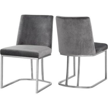 Meridian Furniture Chaise de Salle à Manger en Velours Gris Heidi (Ensemble de 2)