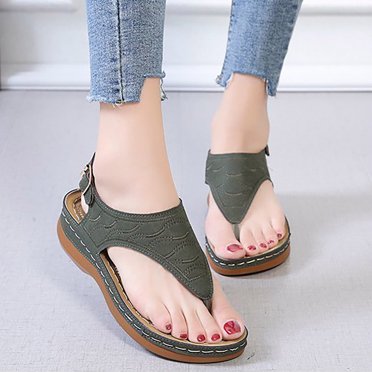 CEHVOM Wedge Sandals Casual Women's Shoes Embroidered Flip-flops Women's Sandals