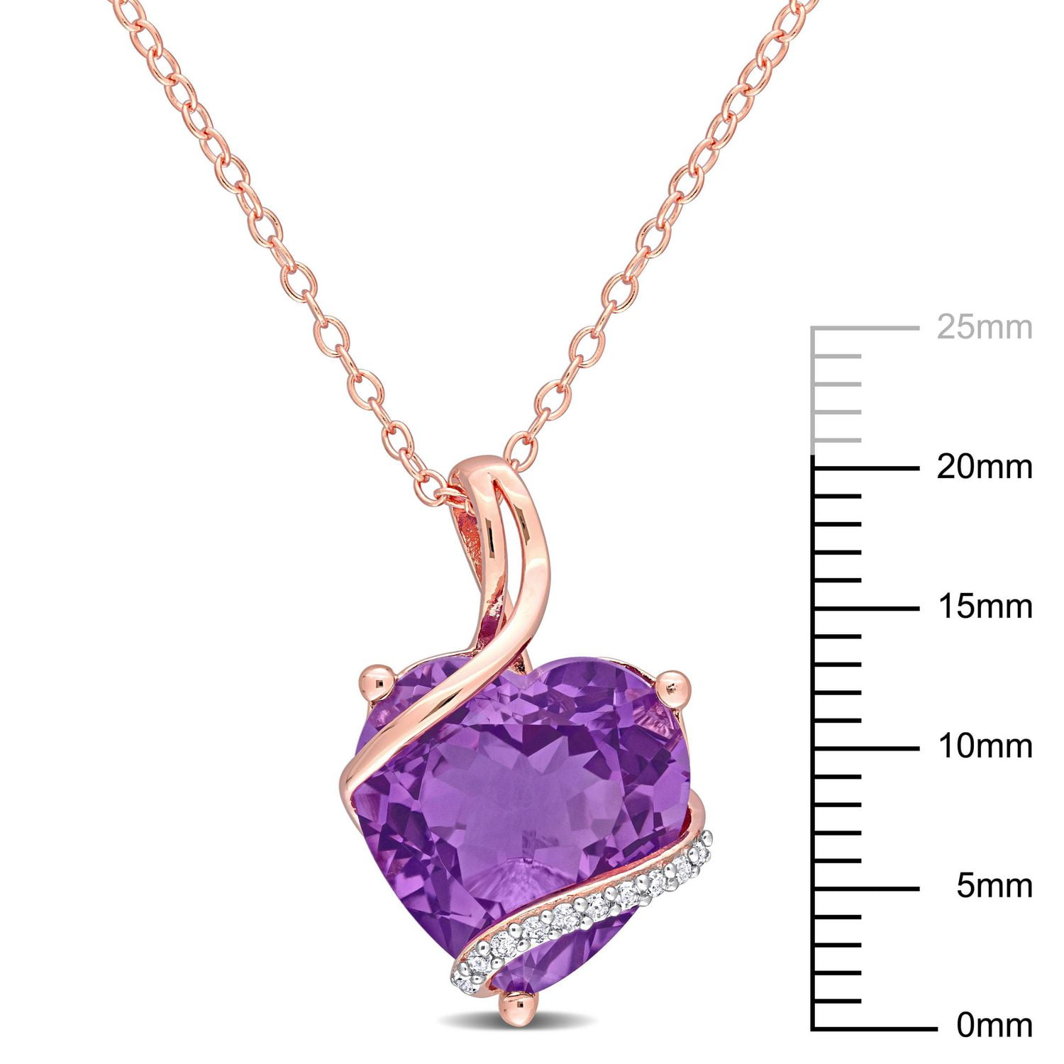 Collier en forme de coeur emballé Miabella avec 6-1/2 Carat PBT de Améthyste et accents de diamant en Argent Sterling plaque rose