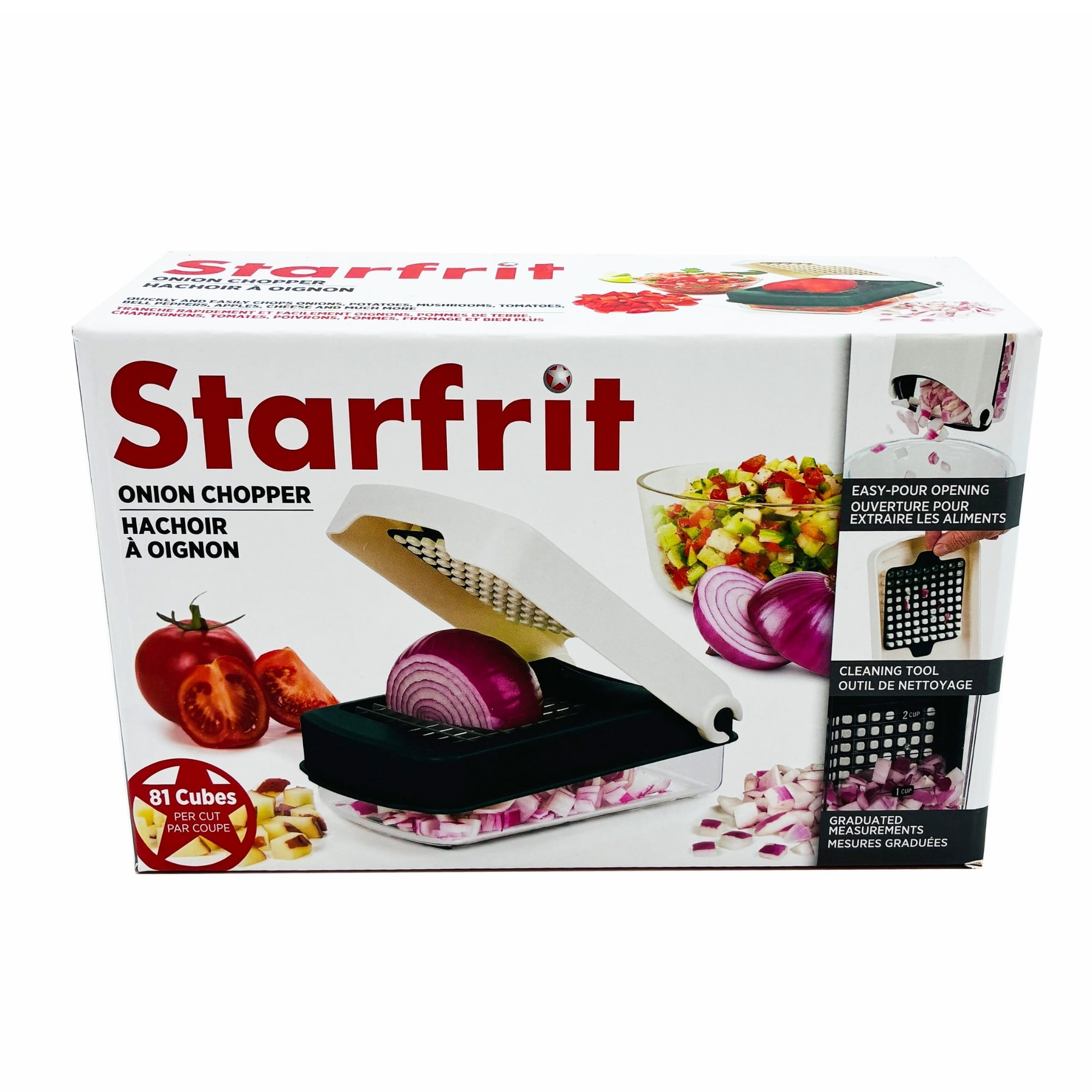 Starfrit Hachoir à oignons, Hachoir manuel avec lames en acier inoxydable, contenant de 2 tasses (500 ml)