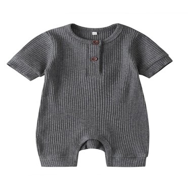Baby Boys Girls Romper Ribbed Short Sleeve Knit Cotton One Piece Jumpsuit