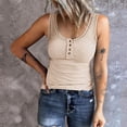 thumbnail image 2 of MIASHUI Women Sleeveless Tanks Top Casual Round Neck Splice Button Basic Tops,Beige,M, 2 of 5