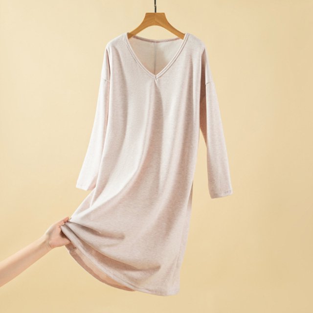 HongQid Chemises de Nuit Manches 3/4 Chemise de Nuit Col en V Douce Tenue de Nuit Décontractée Chemises de Sommeil Robe de Pyjama Ample avec Poitrine Rembourrée