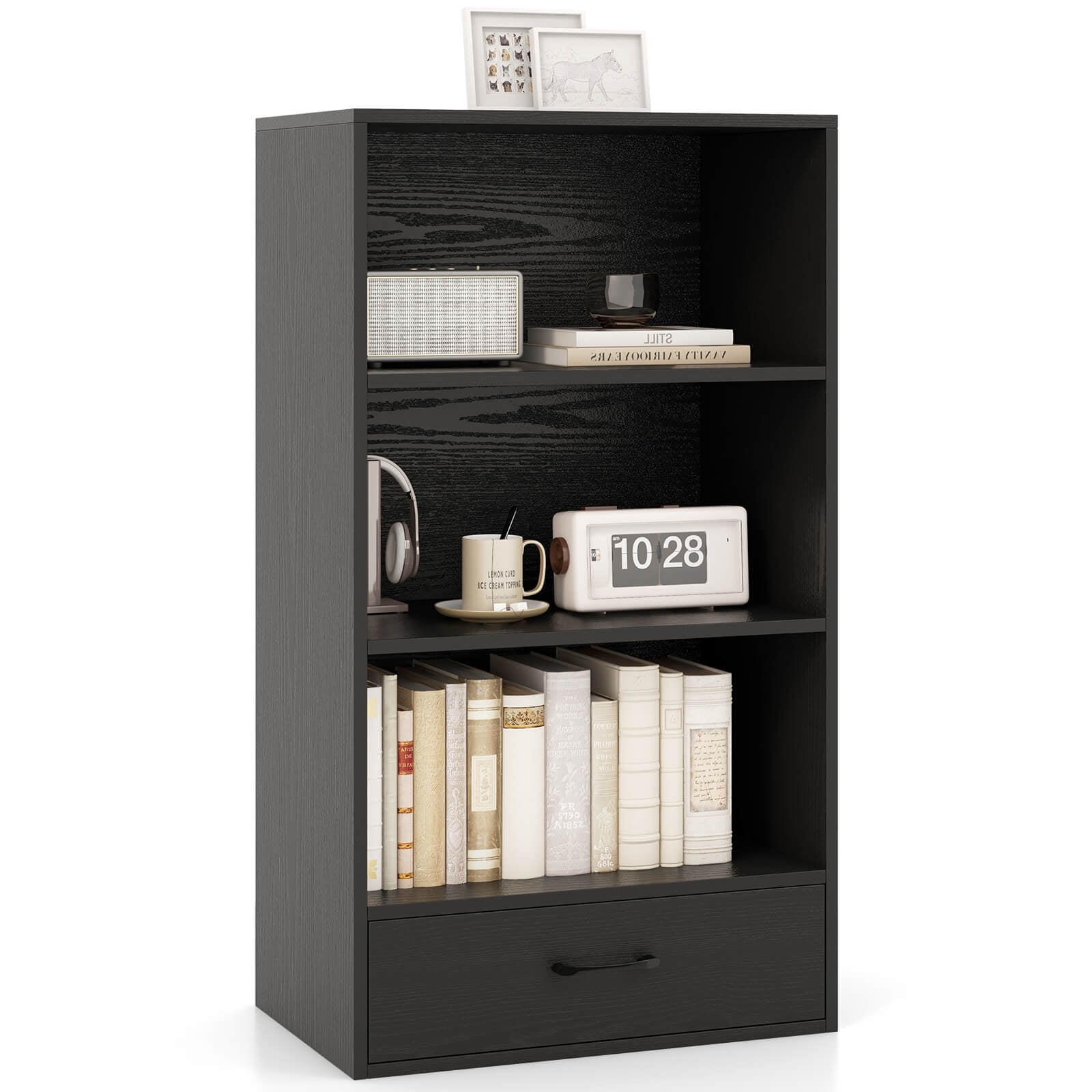 Costway 42" Tall 4-tier Storage Shelf Wood Bookcase w/Drawer Home Organizer Display Rack