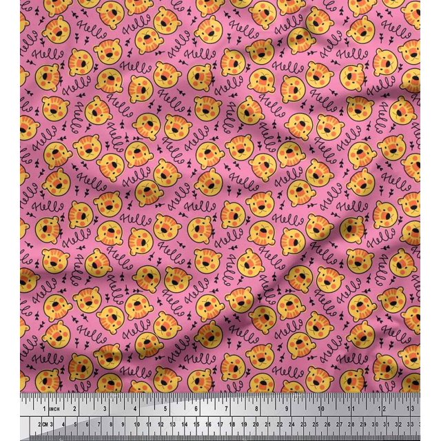 Soimoi Rayon Fabric Text & Tiger Face Cartoon Printed Fabric 1 Yard 56 Inch Wide