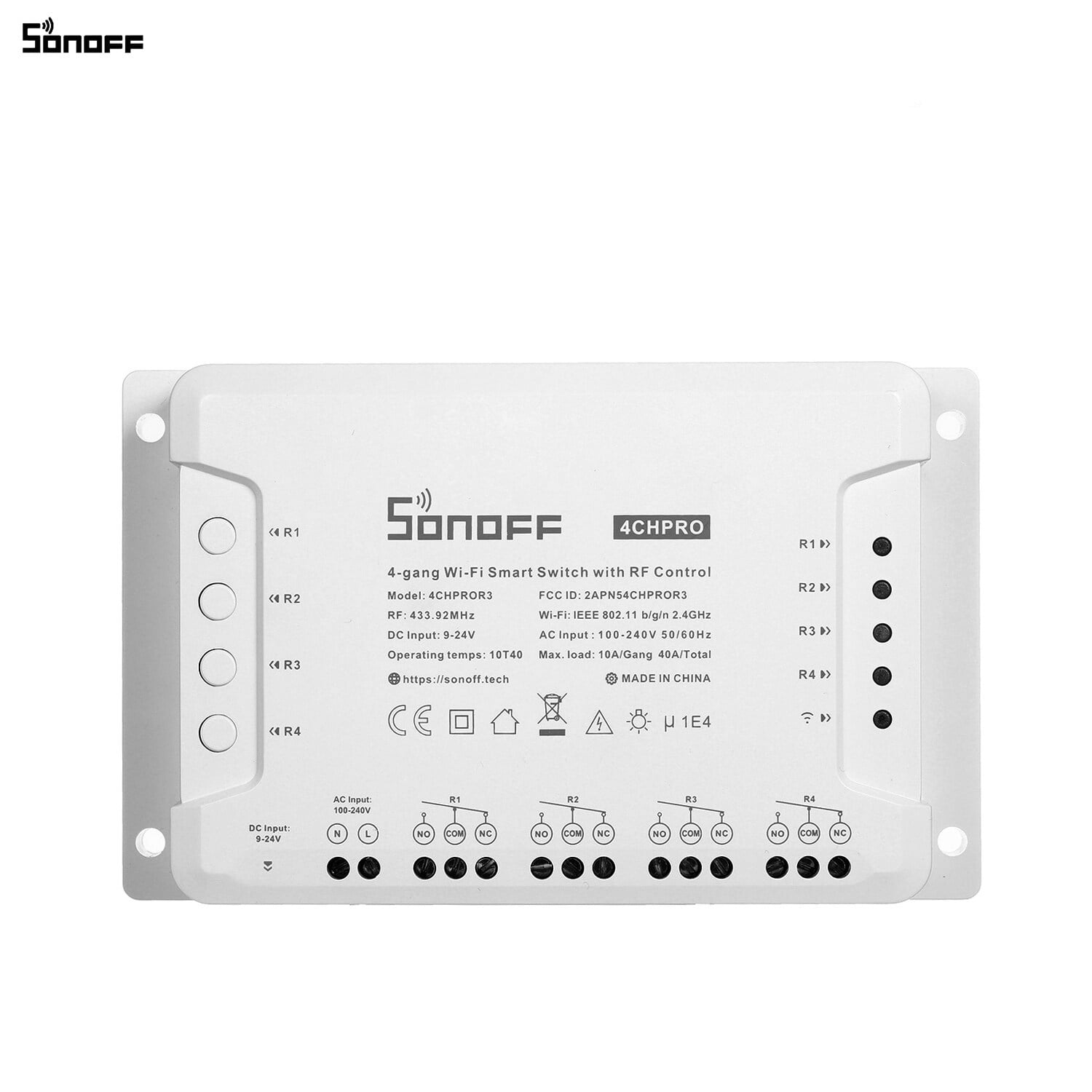 Mistaha SONOFF 4CH PRO R3 4-gang Wi-Fi Smart Switch with RF Control 4 Way Home