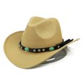 thumbnail image 1 of Jazz Cap Wide Brim Cowboy Style Rivet Roll Up Solid Color Fedora Hat Dress Up Accessory Hat, 1 of 8