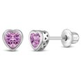 thumbnail image 1 of 925 Sterling Silver Simulated Tourmaline Birthstone Heart Screw Back Earrings, 1 of 8