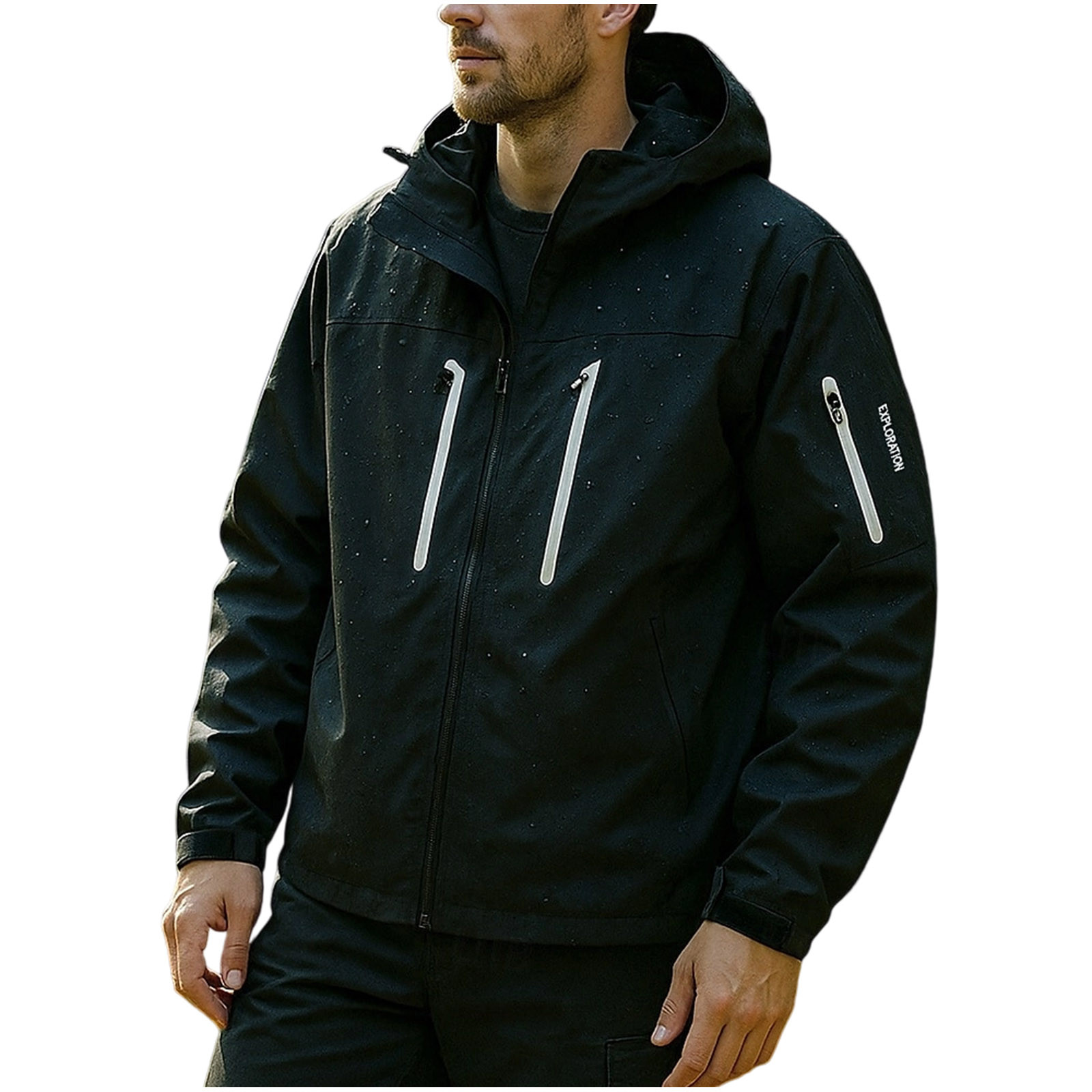 Lovzfmll Men's Rain Jacket Waterproof Windproof Hooded Outdoor Shell Black, 4XL