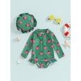 thumbnail image 2 of SUNSIOM Toddler Baby Girl Rash Guard Strawberry Print Long Sleeve Ruffle Swimsuit Zipper Bathing Suit with Swimming Cap, 2 of 6