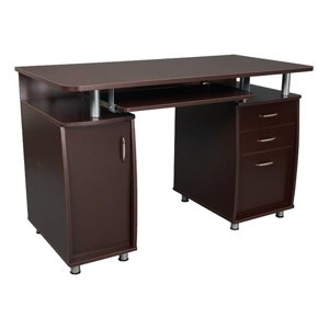 Scranton & Co Transitional Wood Computer Office Desk with Storage in Chocolate