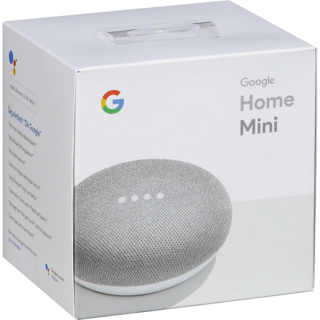 Google Home Mini Craie Nouveau Haut-Parleur Intelligent compact Scellé à Commande Vocale avec l'Assistant Google, Vue Orientée vers l'Avant Montrant un Dôme en Maille de Tissu, Lumière d'État DEL visible, grille de Haut-Parleur et microphones Champ Lointain; compatible avec Nest et Philips Hue et Convient comme Minuterie Vocale de Chevet.