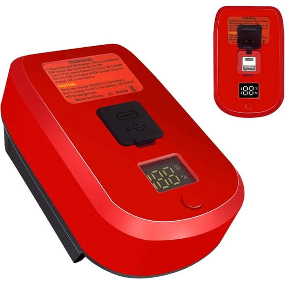 Adaptateur de Chargeur de Batterie 18V pour Milwaukee, Adaptateur de Charge Rapide USB à Source d'Alimentation Portable pour Milwaukee avec Sortie PD65W et Écran LCD