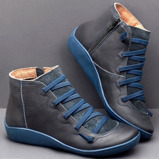 DPTALR Chaussure Plate Décontractée pour Femme en Cuir Rétro à Lacets avec Fermeture Éclair Latérale à Bout Rond
