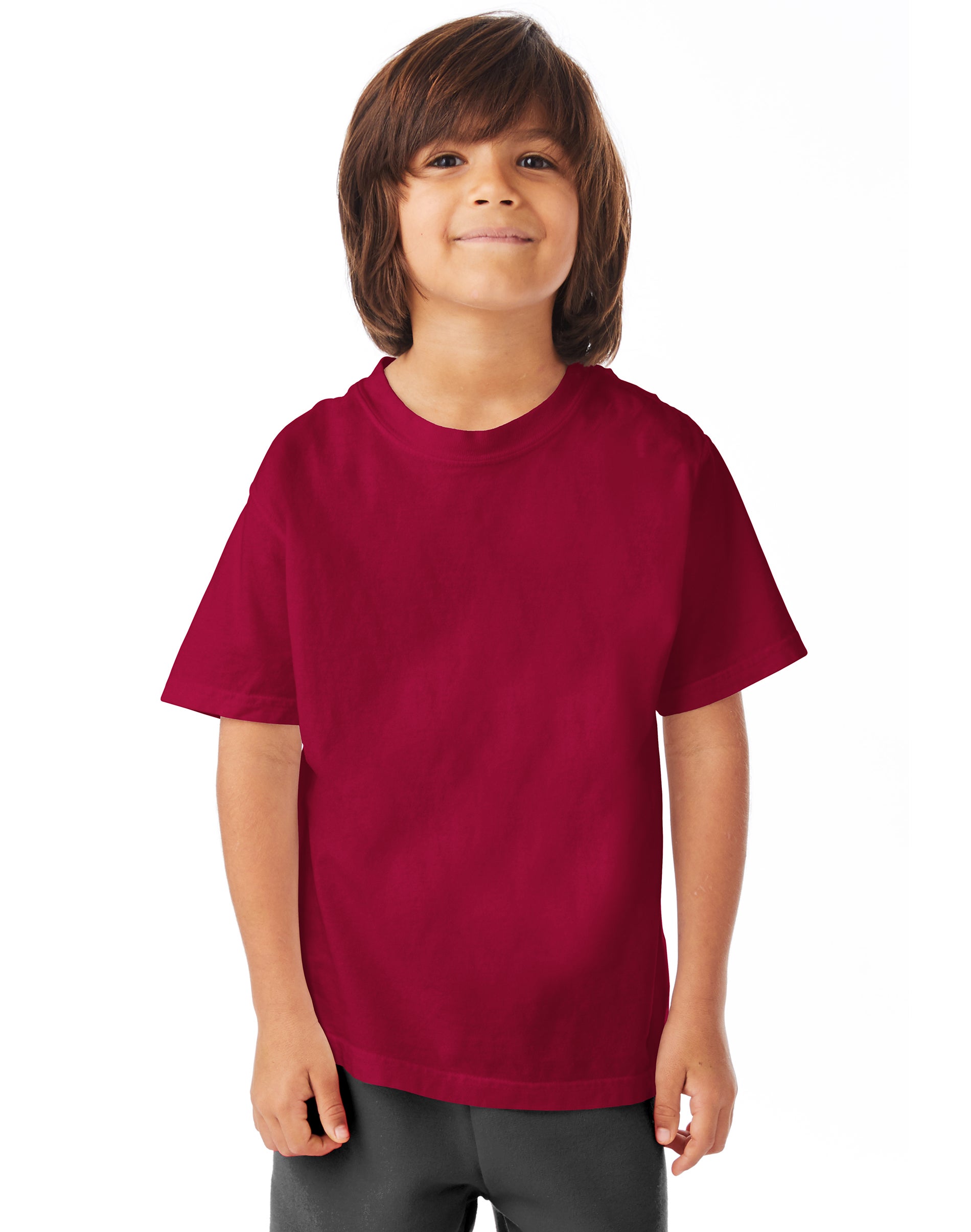 Hanes Boys ComfortWash Short Sleeve Crew Tee, M, Crimson Fall
