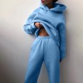 thumbnail image 4 of PVCS Women Casual Solid Color Two Piece Long Pants Hooded Pullover Long Sleeve Sweatshirts Sets, 4 of 8