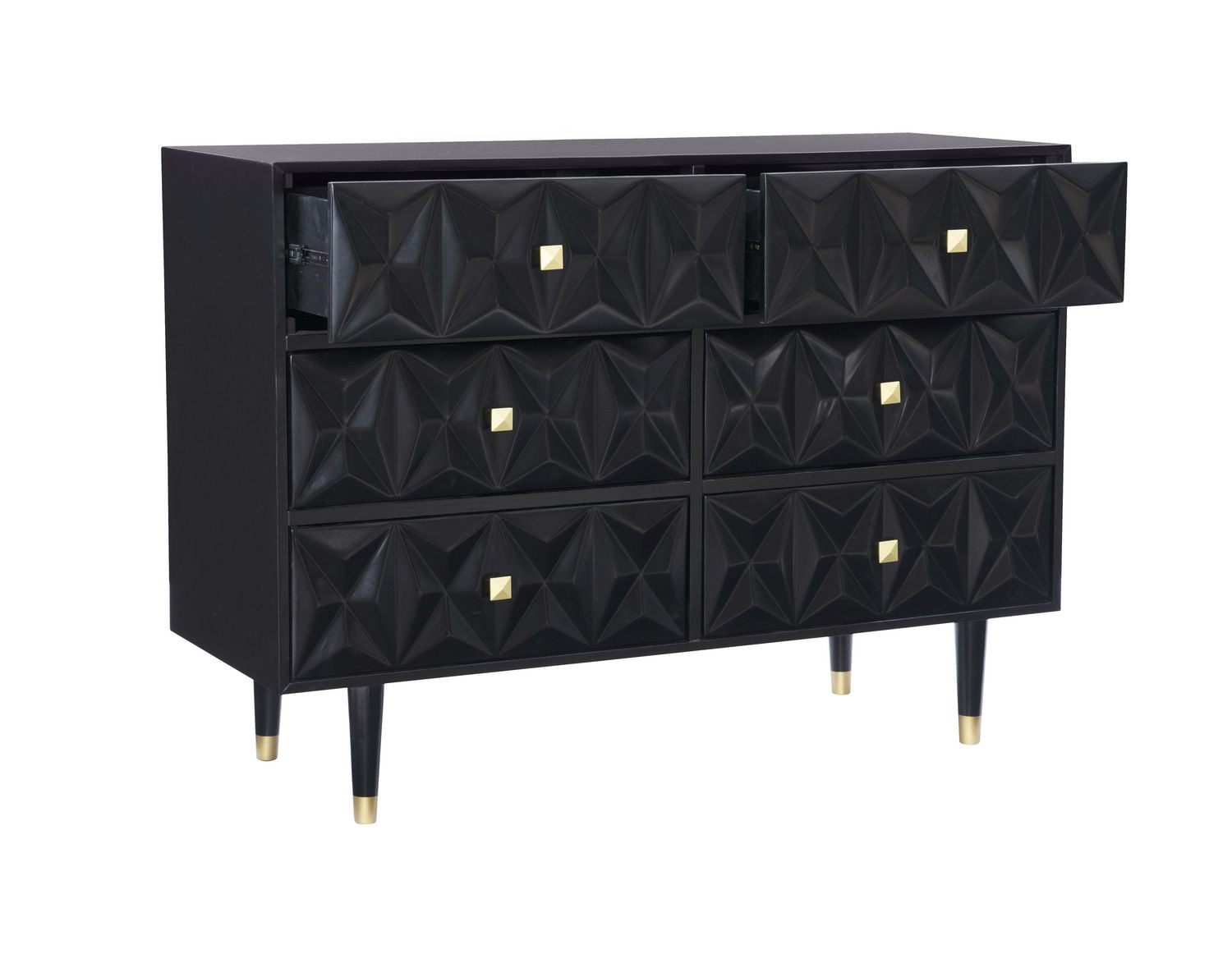 Geometric Six Drawer Dresser, Black