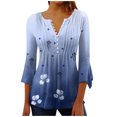 thumbnail image 1 of CEHVOM T-shirts Plissés Basiques à Manches 3/4 Trompette Imprimée Boutonnée pour Femmes en Solde, 1 of 5
