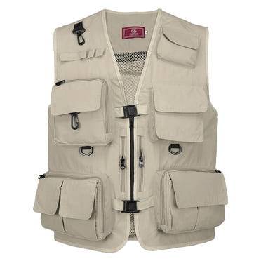 JARUSITE Veste Extérieure Kaki avec Dos Amovible et Multiples Poches, Taille g, Idéale pour la Pêche et les Activités de Safari