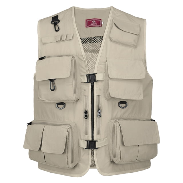 Fishing Photography Vest Summer Multi Pockets Mesh Jackets Quick Dry Khaki-M