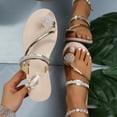 thumbnail image 2 of Pompotops Women Summer Clip-Toe Shoes Rhinestone Flats Casual Beach Sandals, 2 of 9