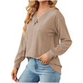 thumbnail image 3 of HKEJIAOI Femmes Tuniques Col Rond Solide Mi-Poids Long Sleeve Chemise, 3 of 5