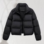 Baberdicy Women's Quilted Puffer Jacket, Winter Warm Short Casual Coat , Winter Padded Jacket, Hooded Cotton Coat, Cold-Weather Layer Black S
