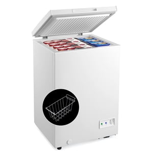 Giantex 3.5 Congelateur de poitrine Cu Ft, autonome & Congélateur du haut de la poitrine avec 7 Réglages de température, panier coulissant amovible inclus, Congélateur de poitrine profonde compact