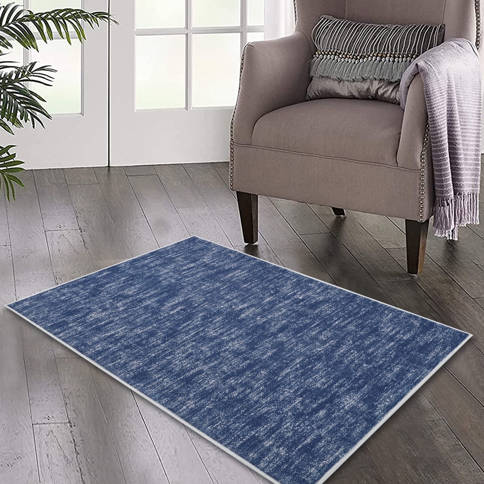 YUSAZENS 2 x 3 Modern Solid Area Rug Machine Washable, Non-Slip Low-Pile Door Mat for Entryway, Laundry, Soft Floor Mat for Home, Office, Living Room Blue