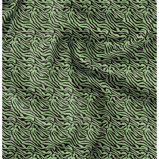 Soimoi Green Poly Georgette Fabric Tiger Animal Skin Print Fabric by Yard 52 Inch Wide