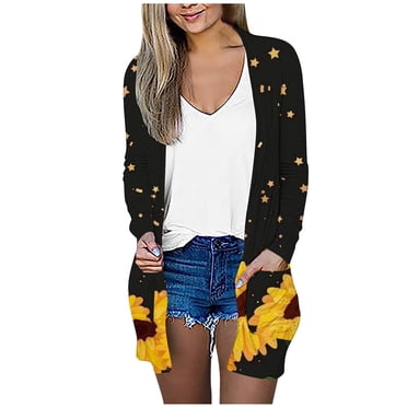 CEHVOM Cardigan à Imprimé Floral pour Femmes, Mode Décontractée, avec Poches, Manches Longues, Liquidation