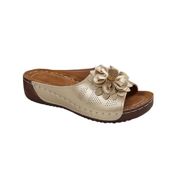 Womens Wedge Sandals 2025 Flower Summer Dressy Open Toe Platform Shoes Casual Boho Slip on Beach Walking Sandals Orthopedic Arch Support Non Slip