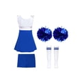 thumbnail image 2 of Oyolan Filles Enfants Ensemble 4 Pcs Costume de Cheerleading avec Shorts Pompons Chaussettes Ensemble Robe de Danse de Lycée Tenue de Cheerleader A Bleu Royal 8, 2 of 5
