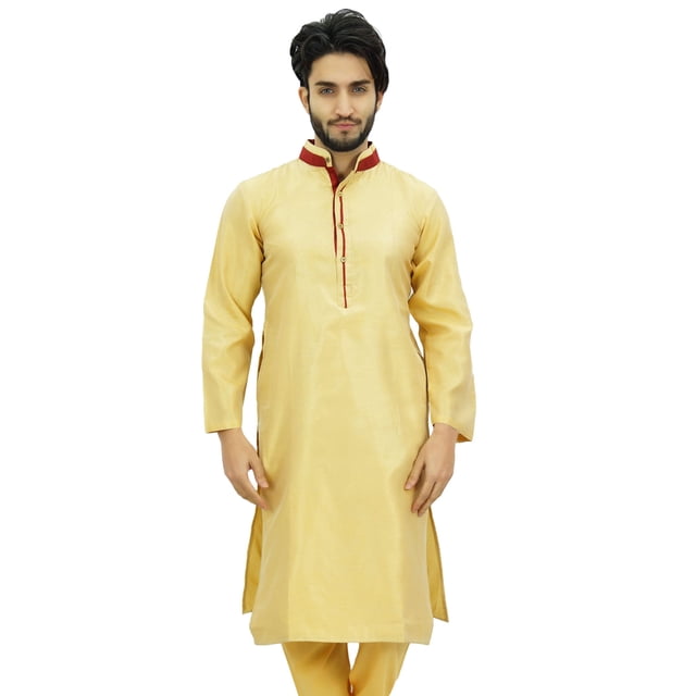 Atasi Kurta Pyjama en Dupion Beige Classique pour Homme Tenue de Fête Chemise de Designer-m