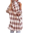 thumbnail image 4 of Pompotops Ladies Fashion Contrast Plaid Long Sleeve Pocket Button Woolen Long Jacket, 4 of 7