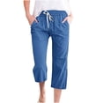 thumbnail image 2 of LSLJS Women's Fragrant Hemp Solid Color Loose Women Fashion Drawstring Pants Seven Pants Pockets Womens Work Pants, 2 of 5