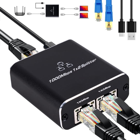 LIEZHUA 1000Mbps Network Splitter with LAN Cable Cat 6 - RJ45 Ethernet Splitter 1 to 2 High Speed Gigabit LAN Internet Splitter for Cat 5/5e/6/7/8 Supports Two Devices Working Simultaneously