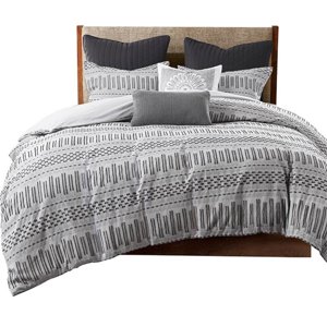 Pemberly Row Cotton Jacquard Duvet Cover Mini Set in Gray and Black