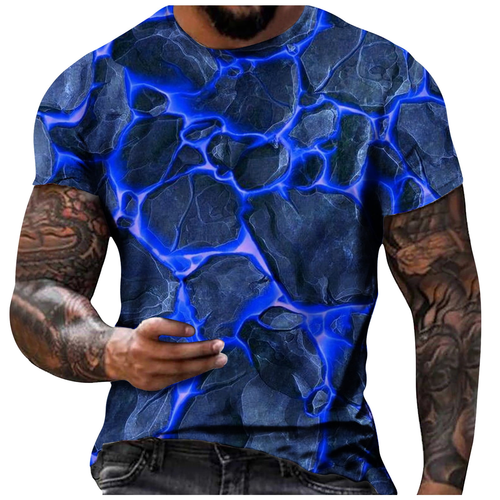 RKSTN Chemises pour Hommes Manches Courtes Décontractées Mode Col Rond Chandail à Enfiler T-Shirt Imprimé Hauts à Manches Courtes Chemises Hawaïennes pour Hommes
