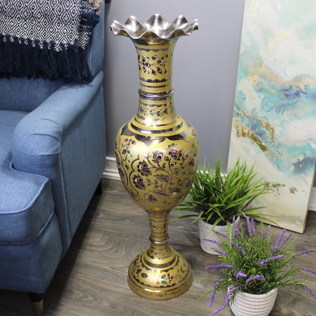 Natural Geo Vase Décoratif en Laiton 30" Jaune/or Floral
