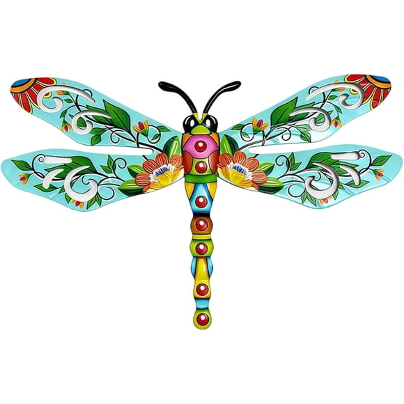 Metal Dragonfly Wall Decor Outdoor Garden Fence Art,Metal Sculptures Yard Art Fence Decorations -Fence Decorations Outdoor,Hanging Decorations for Living Room, Bedroom(1pc- LI -blue)