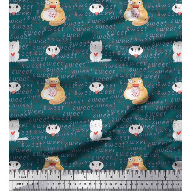Soimoi Poly Georgette Fabric Sweet Cat Kids Print Fabric by The Yard 52 Inch Wide