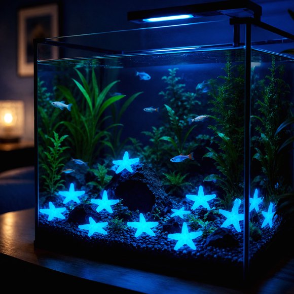 Tarmeek Glow-in-the-Dark Starfish Decoration 50PCS Resin Fluorescent Fish Tank Decor Aquarium Ornament Night Glow Sea Decoration DIY Aquascape Decor for Saltwater Freshwater Tank, Blue